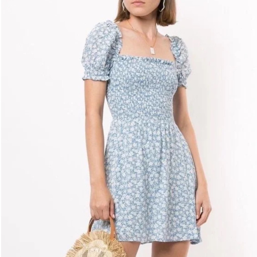 Blue and white floral reformation mini dress great condition